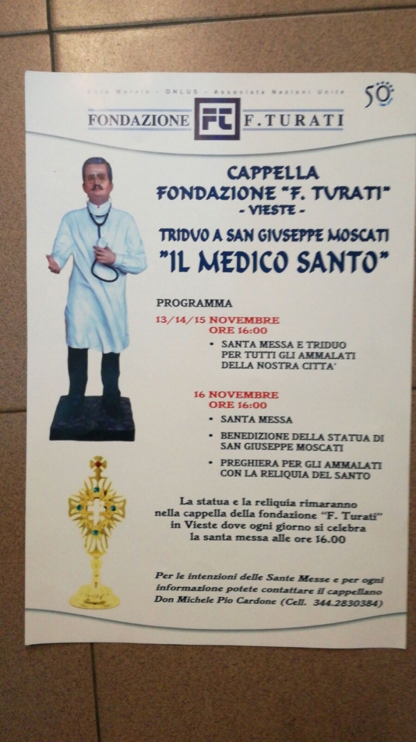 Vieste/ Alla Cappella della Fondazione Turati dal 13 al 16 novembre triduo dedicato al "Medico Santo"