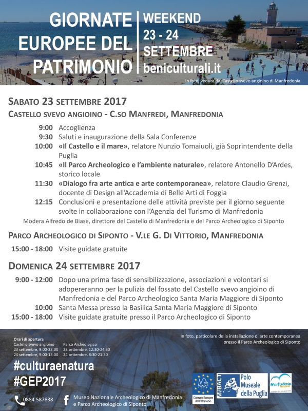 Manfredonia/ GIORNATE EUROPEE DEL PATRIMONIO 2017 - sabato 23 - domenica 24 settembre -