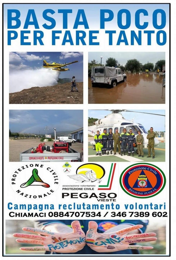 Vieste/ partita la campagna RECLUTAMENTO VOLONTARI della Pegaso