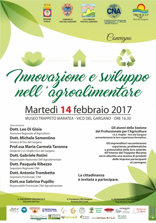 Vico/ A S. Valentino la CNA organizza un convegno su Innovazione e sviluppo sullagroalimentare. Museo Trappeto Maratea ore 16,00.