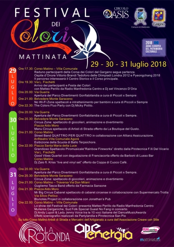 Tutto pronto per il Festival dei Colori a Mattinata. Dal 29 al 31 Luglio immersi in un mare di colori.