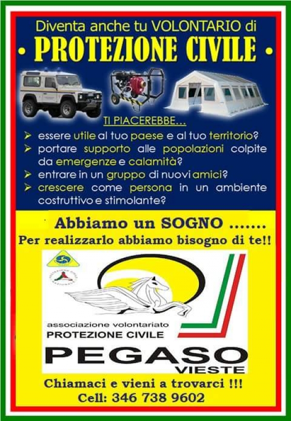 Vieste/ Diventa anche tu volontario pegaso protezione civile. Basta poco per fare tanto.