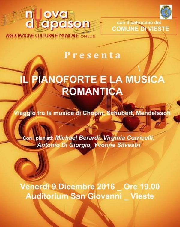 Vieste/ Questa sera allAuditorium S. Giovanni Il Pianoforte e la musica Romantica